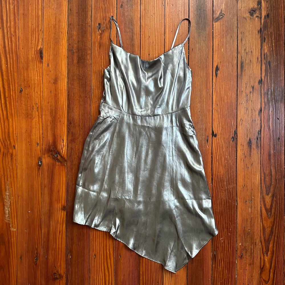 Urban Outfitters Mallory Metallic Asymmetrical Slip Dress XS